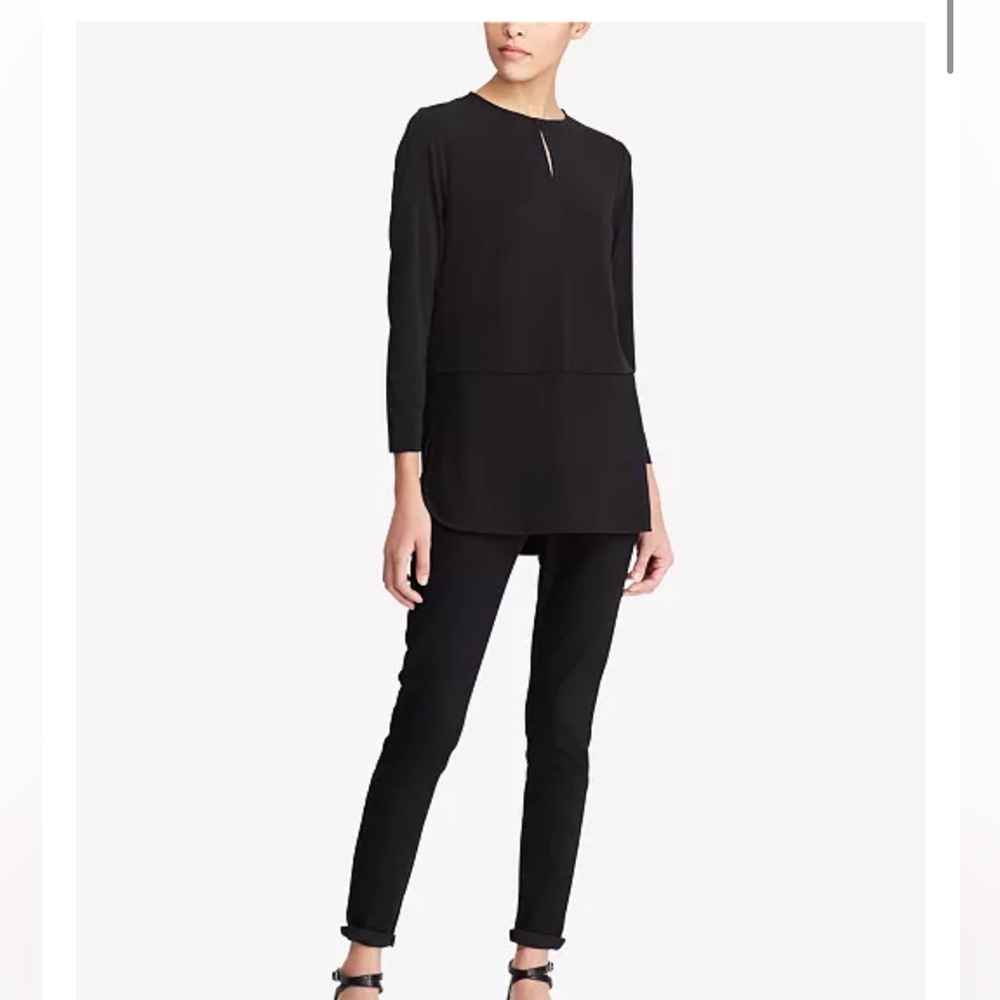 Lauren Ralph Lauren peplum Top front hook and eye size Mecium Black Tunic